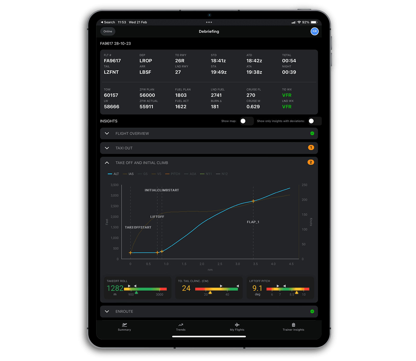 FlightAdvise flight debriefing app